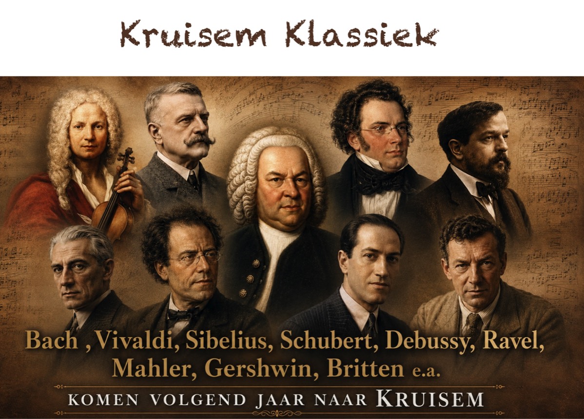 Johann Sebastian Bach in the centre as the anchor, surrounded by Antonio Vivaldi, Jean Sibelius, Franz Schubert, Claude Debussy, Maurice Ravel, Gustav Mahler, George Gershwin, and Benjamin Britten